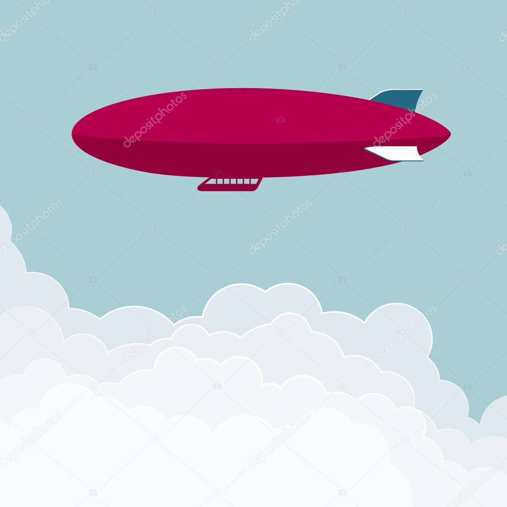 Vector drawn airship. The sky is blue.