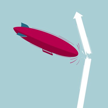 Vektör çizilmiş zeplin ve oklar. Mavi arka planda yalıtılmış.