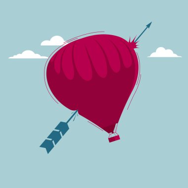 Sıcak hava balonu yok edildi. Mavi arka planda yalıtılmış.