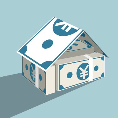 Finansal gayrimenkul konsept tasarımı. Mavi arka planda yalıtılmış.