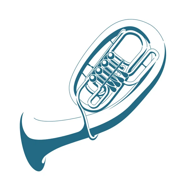Vector Drawn Bass Tuba Isolated White Background — Stock Vector