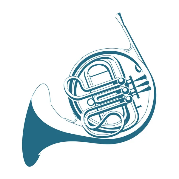 Vector Drawn French Horn Isolated White Background — Stock Vector