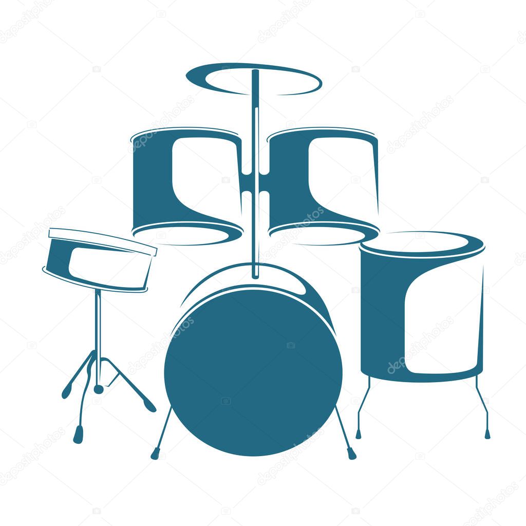 Vector drawn jazz drums. Isolated on white background.
