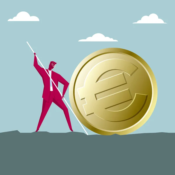 Podnikatel Přepravuje Euromince Izolované Modrém Pozadí — Stockový vektor