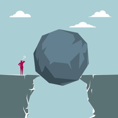 İşadamı engellerle karşılaştı. Mavi arka planda yalıtılmış.