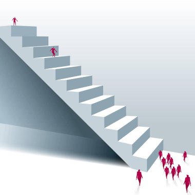  Takım çalışması konsepti. Bir grup insan merdivenden çıktı..