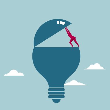  İş adamının düşünceleri. Mavi arka planda yalıtılmış.