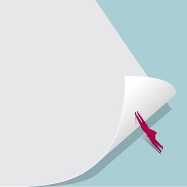 İşadamı büyük bir gazete yuvarlar. Mavi arka planda yalıtılmış.