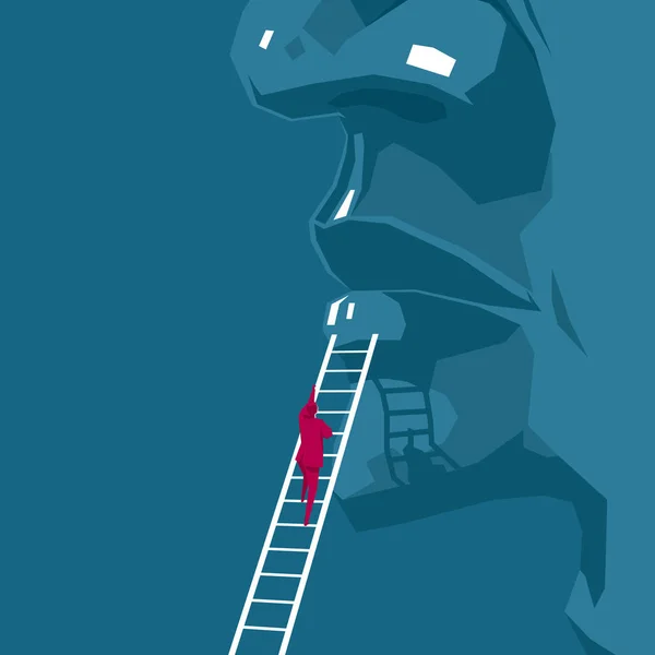Zakenman Klimt Een Groot Gezicht Met Behulp Van Een Ladder — Stockvector