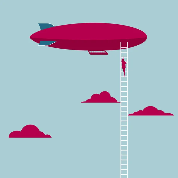 Zakenman Klimt Het Luchtschip Met Behulp Van Een Ladder Geïsoleerd — Stockvector