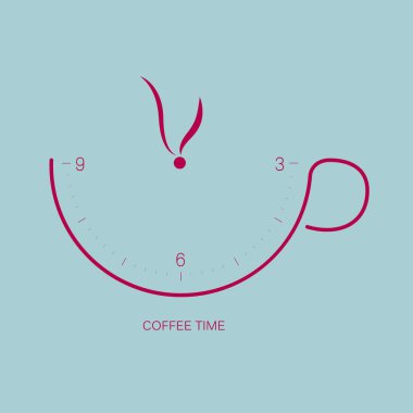 Kahve zamanı doldu. Mavi arka planda yalıtılmış.