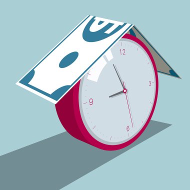 Zenginlik ve saat. Mavi arka planda yalıtılmış.