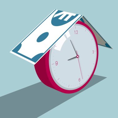 Zenginlik ve saat. Mavi arka planda yalıtılmış.