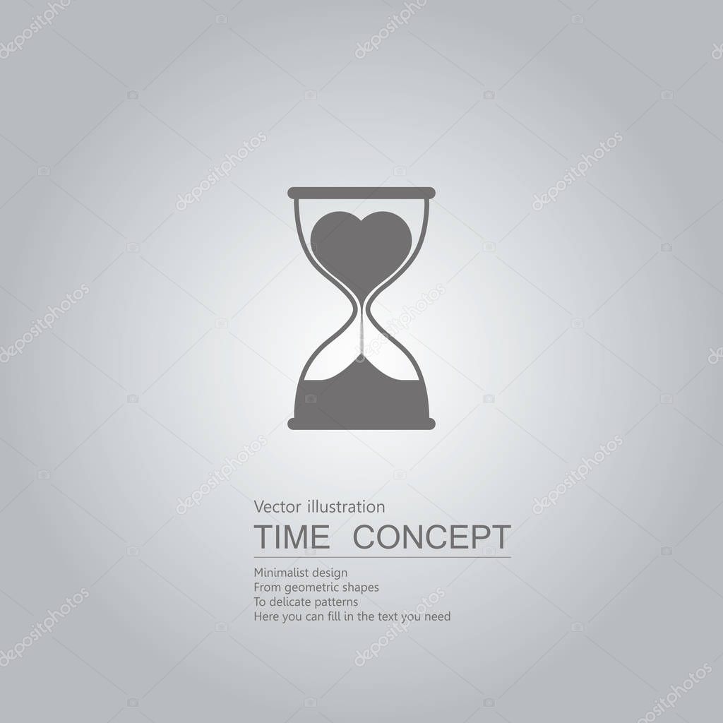 Hourglass and heart icon. Isolated on grey background.