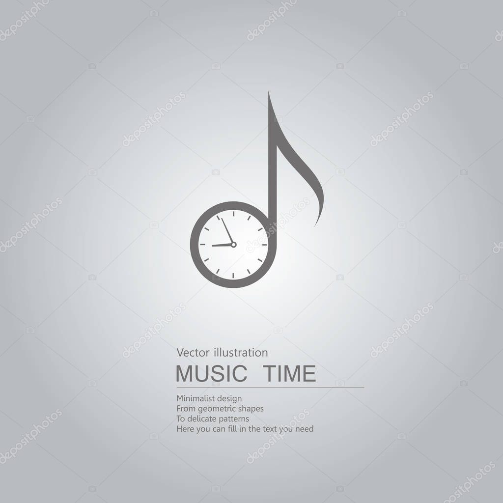 Clock and music symbols. Isolated on grey background.