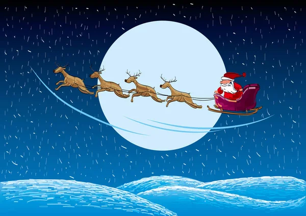 Santa Claus His Sleigh Christmas Night Stock Background Blue — Stock Vector