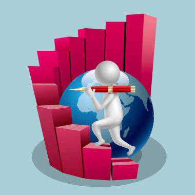 Vektör çizilmiş insanlar sembolü, chartın üzerinde yürüyün. Resim ızgara gradyanı kullanır.