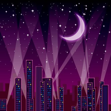 Büyüleyici bir gece. Şehir binaları ay ışığı altında..