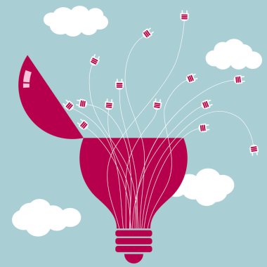 Ampul ve fişi tak. Mavi arkaplanda izole.