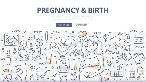 Doodle Vektorové Ilustrace Těhotné Ženy Mateřství Prvky Symboly Těhotenství Očekávání — Stockový vektor