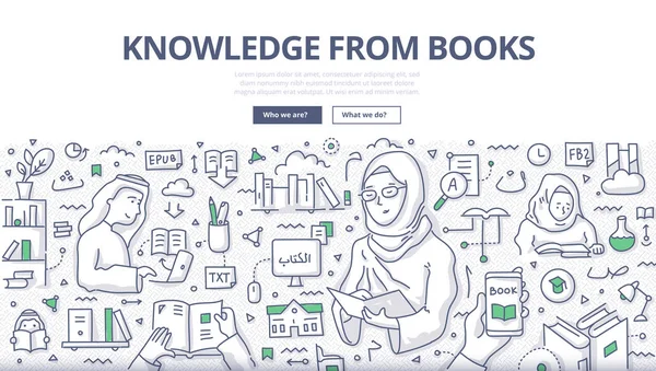 Conocimiento de Libros Doodle Concept — Vector de stock