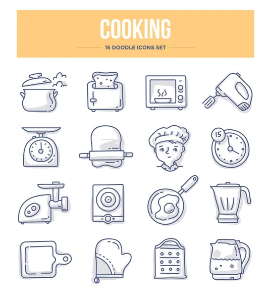 Μαγειρική Και Κουζίνα Συσκευή Doodle Ανυσματικά Εικονίδια Για Υλικά Ιστοσελίδα — Διανυσματικό Αρχείο