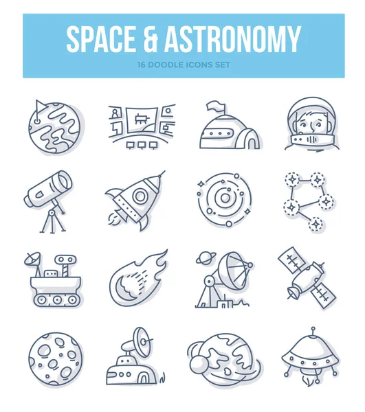 Espacio & Astronomía Doodle iconos — Vector de stock