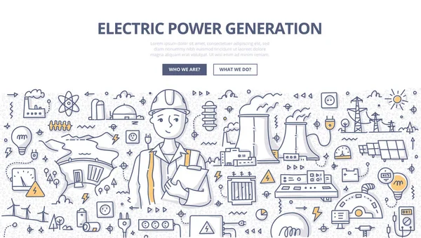 Elektrisch Vermogen Generatie Doodle Concept Elektrotechnisch Ingenieur Helm Met Klembord — Stockvector