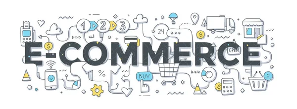 E-commerce słowo Doodle koncepcja — Wektor stockowy
