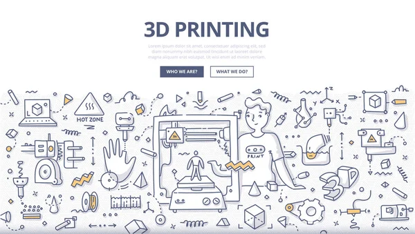 Concepto de Doodle de impresión 3D — Archivo Imágenes Vectoriales