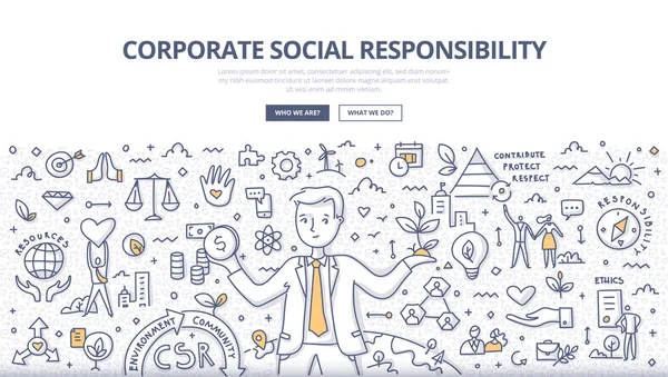 Conceito de Doodle de Responsabilidade Social Corporativa — Vetor de Stock