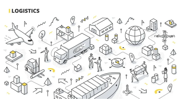 Logistik-isometrisches Doodle — Stockvektor