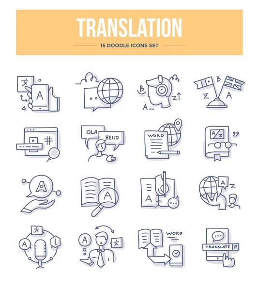 Traducción Doodle Iconos — Vector de stock