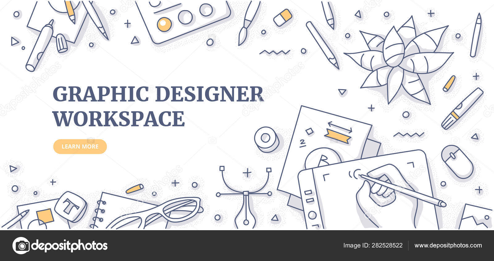Graphic Designer Workspace Doodle Background Concept Stock Graphic Designer Workspace Doodle Background Concept Stock