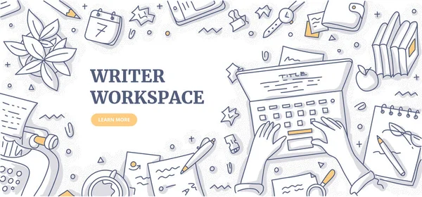 Writer Workspace doodle achtergrond concept — Stockvector