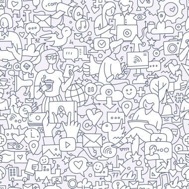 Sosyal Medya Dikişsiz Doodle Desen