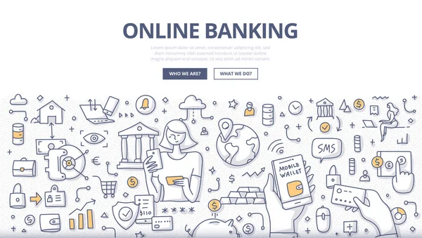 Doodle-Konzept für Online-Banking — Stockvektor