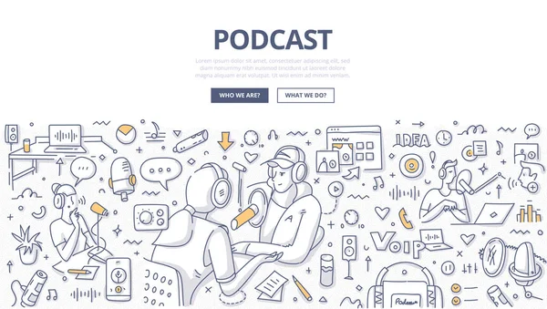 Conceptul Podcasting Interviuri Streaming Live Bărbat Femeie Bloggeri Social Media — Vector de stoc