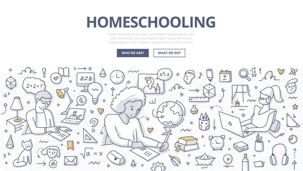 Concepto Educación Hogar Los Estudiantes Escuela Están Entrenados Casa Doodle — Vector de stock