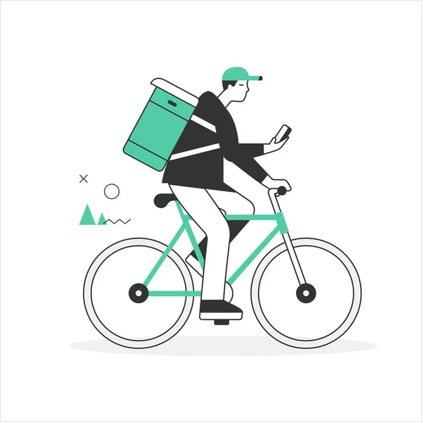 Delivery Young Man Courier Delivering Goods Bicycle Scenes World Business — Stock Vector