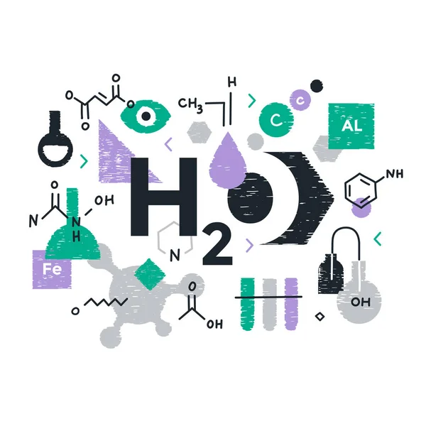 科学与教育的抽象背景 与流行的化学相关的符号 物体和元素 手绘矢量图解 — 图库矢量图片