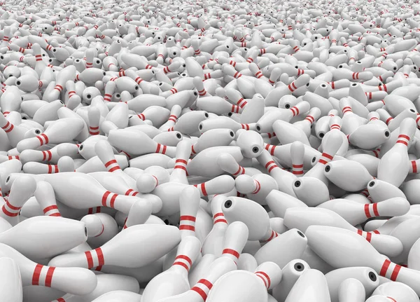 Yüzlerce iğne Bovling gruplandırılmış. 3D render