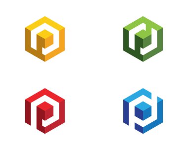P Logo altıgen illüstrasyon simge vektör şablonu