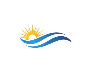 Güneş su ile dalga simge vektör çizim tasarım logo şablonu