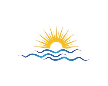 Güneş su ile dalga simge vektör çizim tasarım logo şablonu