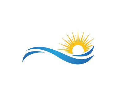 Güneş su ile dalga simge vektör çizim tasarım logo şablonu