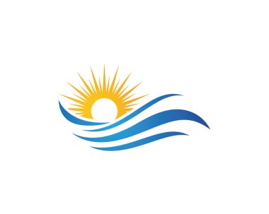 Güneş su ile dalga simge vektör çizim tasarım logo şablonu