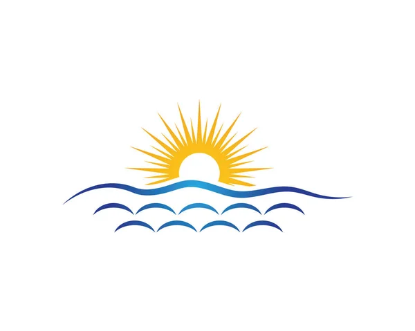 Sol Com Onda Água Ícone Vetor Ilustração Design Logotipo Modelo — Vetor de Stock