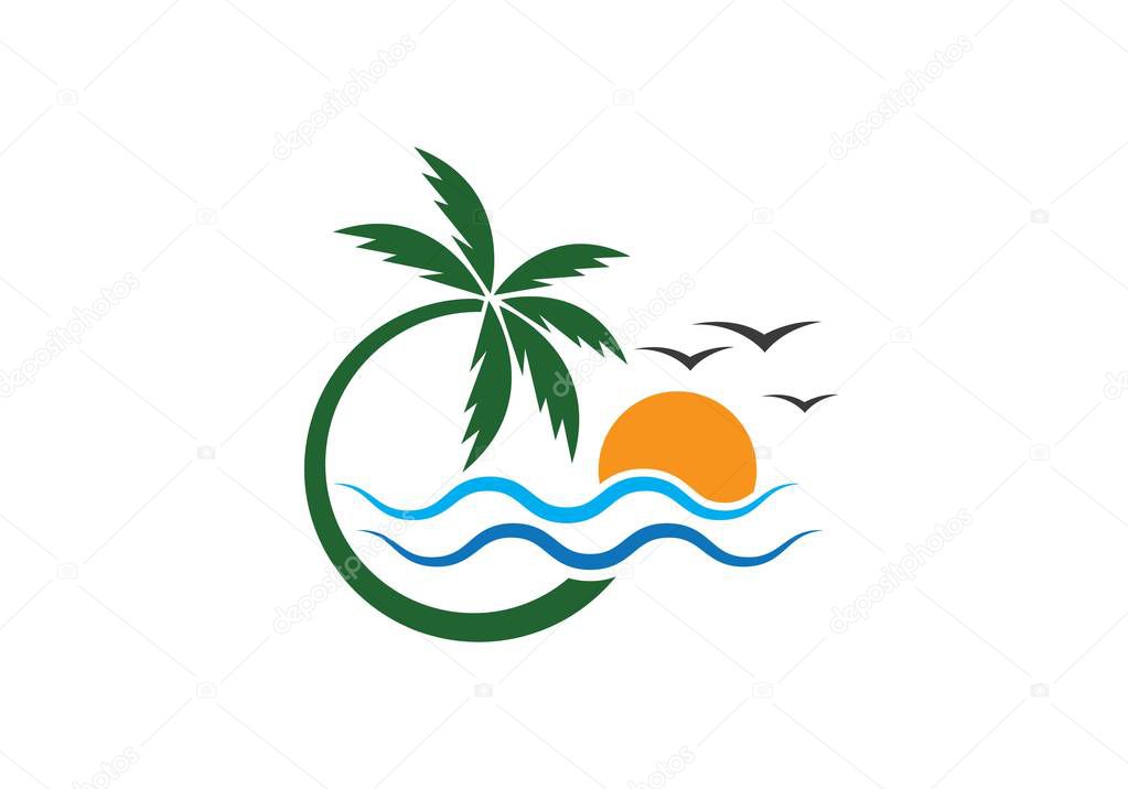 Palm tree summer logo template vector illustration