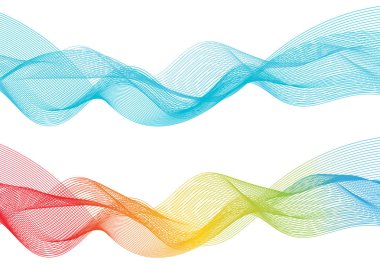 Soyut pürüzsüz renk dalga vektörü. Eğri akış mavi hareket çizimi. Duman tasarımı. Vektör çizgileri.